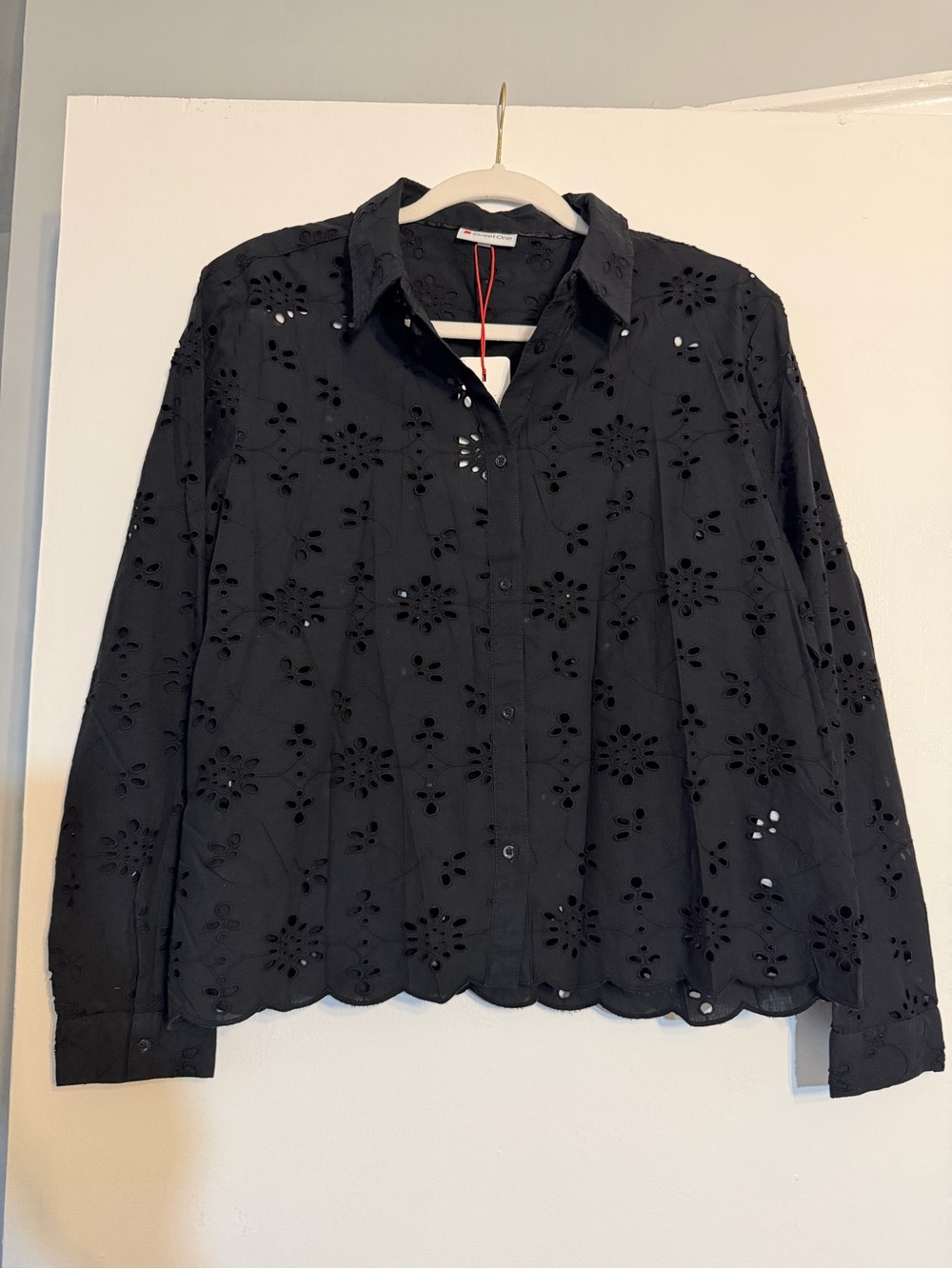 Black Eyelet Button-Down Shirt - Women's Collared Top